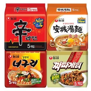 농심 신라면 120g x 5p + 안성탕면 125g x 5p + 얼큰 너구리 120g x 5p + 짜파게티 140g x 5p, 1세트