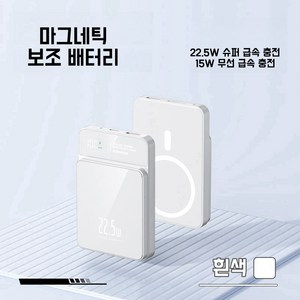 PYHO대용량 보조배터리 PD22.5W 슈퍼 급속충전15W무선충전 맥세이프보조배터리 20000mAh, 흰색