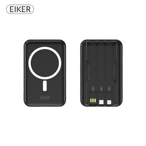 EIKER 맥세이프 마그네틱 유무선 겸용 미니 일체형보조배터리 10000mAh 4 colo, 블랙