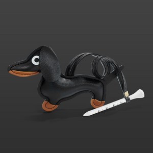 스컬독 가죽 골프 티걸이 강아지 티꽂이 분실방지 티홀더 티고리 골프선물, 블랙, 1개