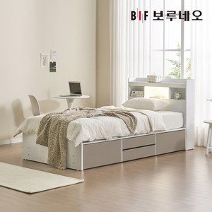 보루네오 올리 LED 깊은수납 침대 본넬매트리스 세트 슈퍼싱글 SS, 화이트G