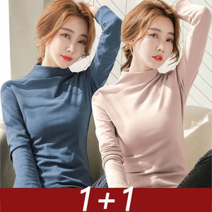 [1+1] 반폴라 긴팔 티셔츠 빅사이즈 여성티 캐주얼 데일리룩 이너 가을 겨울 도톰한 상의 D88U