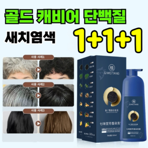 1+1+1 골드 캐비어 단백질 염색약 식물염색제 순한 발색 캐비어 단백질염색고 새치커버 셀프 염색제, 내추럴 블랙, 3개