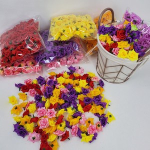 청년공방 조화 꽃 장미꽃머리 100pcs 500pcs 재료 꽃장식, 빨강, 100pcs(꽃머리100개), 100개