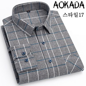 AOKADA 남자셔츠 순면 긴팔 체크 셔츠 중년용 아빠 스타일 빅사이즈 루즈핏 기모 셔츠 5색