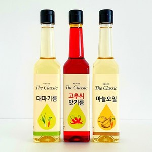 더클래식 고추기름/파기름/마늘기름 500ml 3종세트 국산 고추 고추씨 대파 마늘 당근 사용, 3종 세트, 1개