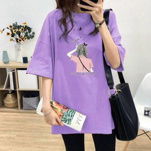 스타일아유 여성 여름 면 반팔 티셔츠 프린트 캐릭터 M~2XL 오버핏 반팔티 롱티 자체제작