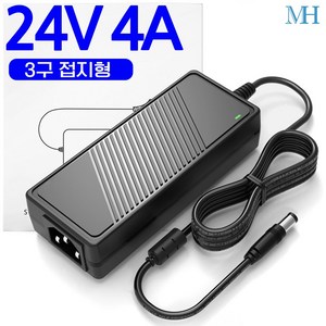 명호전자 24V4A 아답터 3구 접지형 직류 전원 장치 DC 24V 4A 어댑터, 24V4A 아답터(3구 접지)+젠더3종, 1개