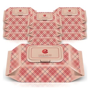 앙블랑 체크 레드 아기물티슈 캡형, 60g, 80매, 10개