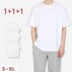 1+1+1 [당일출고] 해비 순면 오버핏 남녀공용 무지 반팔티 화이트3장