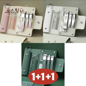 오스틱니 [1+1+1] 독일 공예 남여 공용 손톱깍이+귀이개 휴대용 10종 세트 초특가, 3세트, 핑크+실버+그린
