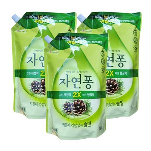 엘지생활건강 자연퐁 찌든때 걱정없는 솔잎 주방세제 리필, 3개, 1.4L