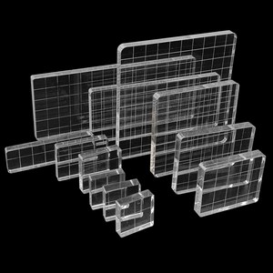 아크릴 블록 클리어 도장 블럭 아크릴 투명 스탬프 블록 패드 12개 (10개 다른 사이즈), 10개