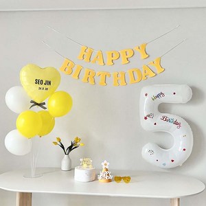 연지마켓 생일가랜드 생일 파티 용품 세트 숫자 하트 풍선 (자유레터링), 5, 1세트, 옐로우