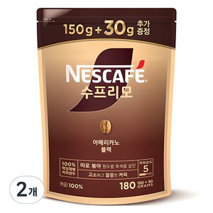 네스카페 수프리모 아메리카노 블랙 파우치 원두커피믹스, 180g, 2개, 1개입