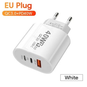 Olaf 40W USB C 충전기 빠른 충전 3.0 PD USB 유형 C 충전기 iPhone 13 Xiaomi Huawei Samsung 용 휴대 전화 충전기 어댑터, 보여진 바와 같이, EU 화이트, 1개