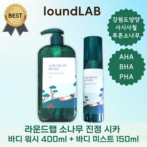 라운드랩 소나무 진정 시카 바디 워시 400ml + 바디 미스트 150ml 진정 매끈한 피부 등드름 몸드름 약산성, 550g, 1세트