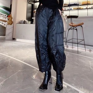 여성 누빔 솜 패딩 팬츠 겨울 와이드 하이웨스트 캐주얼 9부 팬츠 Women's trousers