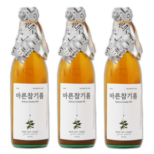 푸드마실 통참깨 100% 저온압착 바른 참기름, 350ml, 3개