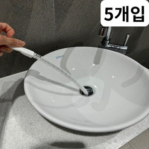 클린앤깔끔 세면대배수구청소솔 하수구 배관 머리카락제거 롱브러쉬 45cm 화이트 5개