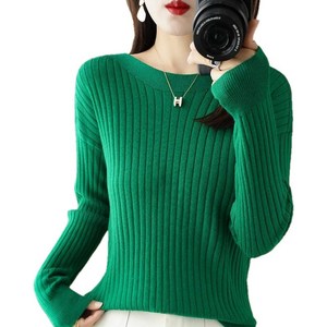 여성용 봄가을 라운드넥 니트 스웨터 티셔츠 Women's Knitwear