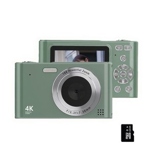 RUNHome 4800w 레트로 미니 디지털 카메라 여행용 인생+64G메모리카드, 라이트그린