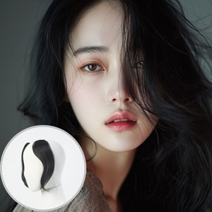 에이플랫 100% 인모 옆머리가발 앞머리 똑딱이 붙임머리 숱많은버전 3컬러 2피스세트 AF005, 블랙, 1개