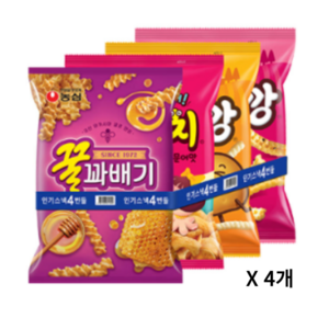 농심 인기스낵 4번들(꿀꽈배기+고구마깡+감자깡+자갈치), 16개, 47mg