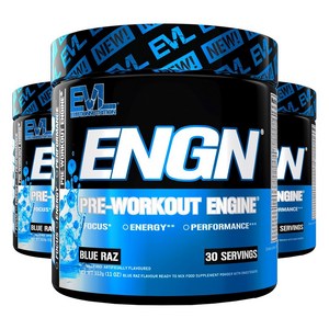 EVLUTIONNUTRITION ENGN 프리-워크아웃 엔진 블루 라즈 맛, 3개, 312g