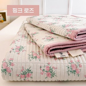 Cozy Aua 순면 60수 사계절 알러지케어 침대패드 양면 이불 패드, 핑크 로즈