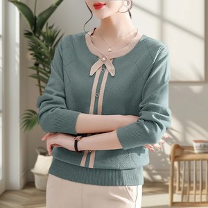 여성용 마마룩 니트 가을옷 이너 중장년 긴팔 상의 CIILLNY