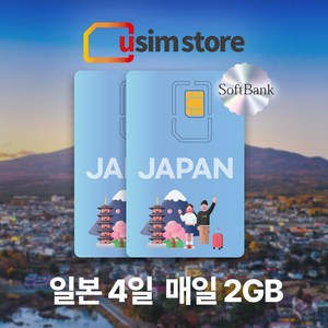 일본유심 소프트뱅크 전지역 사용가능 4일간 매일 2GB 사용 후 저속무제한, 2개, 4일, 2개