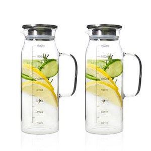 BESTAR 베스타 내열유리 물병 스텐뚜껑 냉장고물병, 투명, 1600ml, 2개