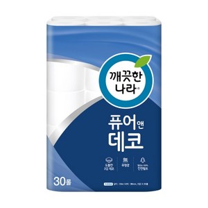 깨끗한나라 퓨어엔데코 롤화장지 30m (30롤x3bag), 3개, 30개입