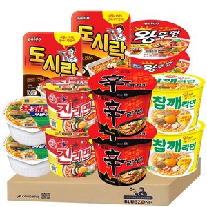 [블루존] 오뚜기 농심 팔도 용기컵라면 6종 (진라면 매운맛2+참깨라면2+신라면2+육개장사발면2+왕뚜껑사발2+도시락2), 1세트