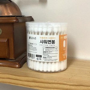 면봉 나무 종이 국산 통 둥근 회오리 원형 유아 멸균 원터치 샤워 100P, 100개입, 1개