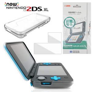 호환 뉴 닌텐도 2DS XL LL 투명 크리스탈 케이스 풀커버 액정 보호 필름 2종 방탄셋트, 뉴 닌텐도 2DS XL(LL) 2종 방탄셋트, 1세트, n1192