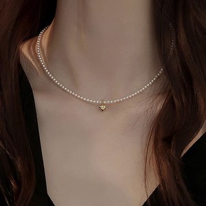 FANSYLI 미니진주목걸이 14k 18k 하트 원포인트 펜던트 진주 비즈 초커목걸이 쇄골목걸이 20250309J018