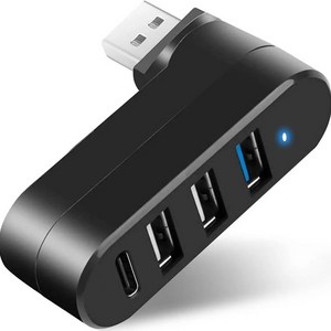노트북 차량용 USB 3.0 허브 iMac용 4 포트 분배기 90 180 회전 가능 3 1 C 전원 데이터, [01] Black, 한개옵션2