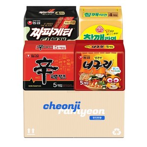 농심 오뚜기라면 봉지라면세트 18P (짜파게티 더블랙 4P + 참깨라면 4P + 신라면 5P + 너구리 5p ), 1세트