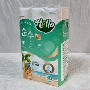 헬로 순수3겹데코 에코베어(Eco Bea) 천연펄프 롤화장지 18m, 1개, 30롤