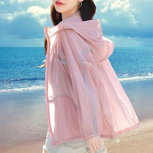 여성 자외선 차단 가벼운 집업 점퍼 데일리 바람막이 루즈핏 얇은 후드 여름 긴팔 통기성 래시가드, 핑크색