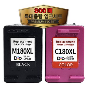 삼성 (800매 특대용량) INK-M180 C180 잉크세트 호환 SL-J1770FW SL-J1660 SL-J1663 SL-J1665 M180XL C180XL 디오토너, 1세트, 검정+컬러