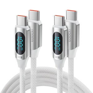 TOOCKI 알루미늄 합금으로 디스플레이 C-C 100w 고속 충전케이블, 2m, 화이트, 2개