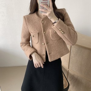 여성 트위드자켓 봄 겨울 노카라 숏 자켓 하객룩 크롭자켓