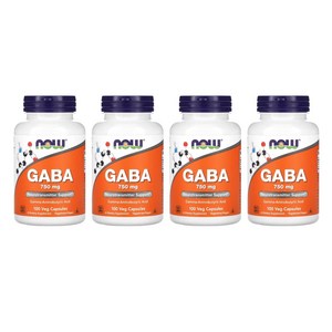 Now Foods 4개 가바 GABA 750 mg 아미노산 100 베지캡슐, 100정