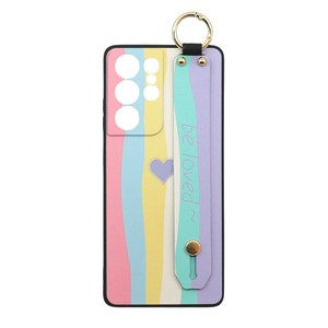 신서엔코 갤럭시S21케이스 갤럭시S21플러스케이스 갤럭시S21울트라케이스 Galaxy Phone Case SCS-1538 하트 레인보우 핸드 스트랩 케이스