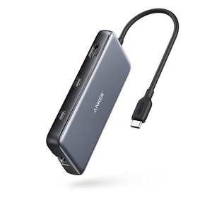 Anke 8-in-1 USB C 어댑터 이중 4K HDMI 100W전원공급 1Gbps이더넷 USB 3.0 데이터 2단자 SD및micSD카드리더기, Black, A83830A2, 1개