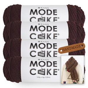 [니뜨] 모드케이크(100g) 뜨개실x4볼+뉴로이드롱머플러도안+라운드엣지라벨 1개, 브라운, 1세트