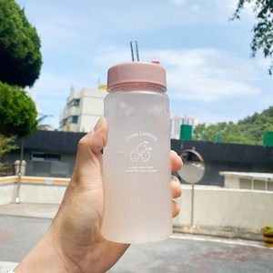 Three Lemons 리유저블 보틀 물병 빨대 텀블러 480ml 1개+빨대 뚜껑 1개, 파스텔핑크